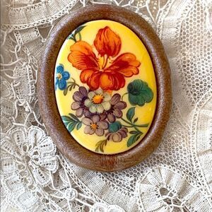 Vintage Austrian transferwear floral pin wood